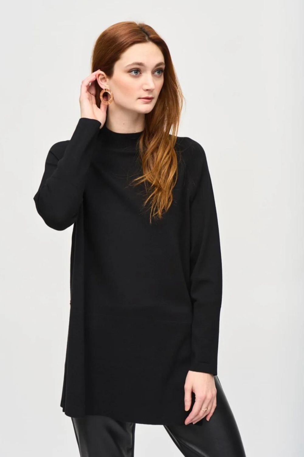 Longline Mock Neck Jumper Black Shop 12 Bendigo