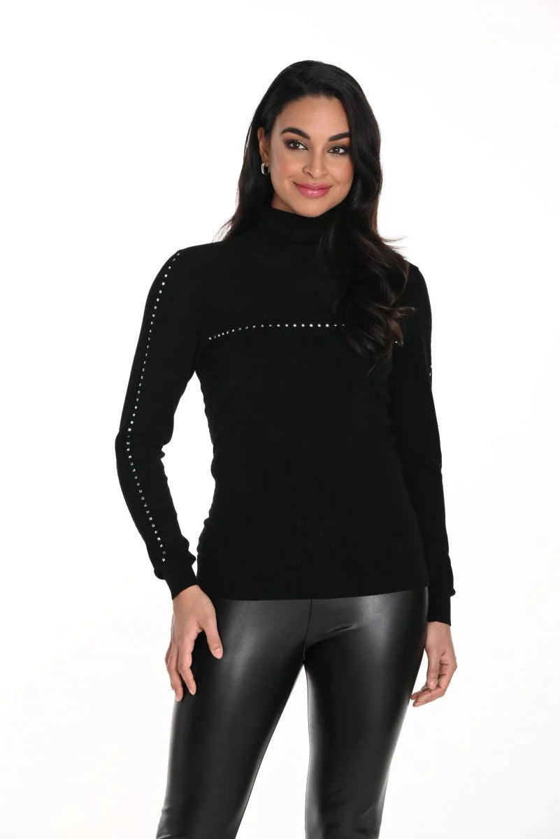 Turtle Neck Embellished Knit | Black