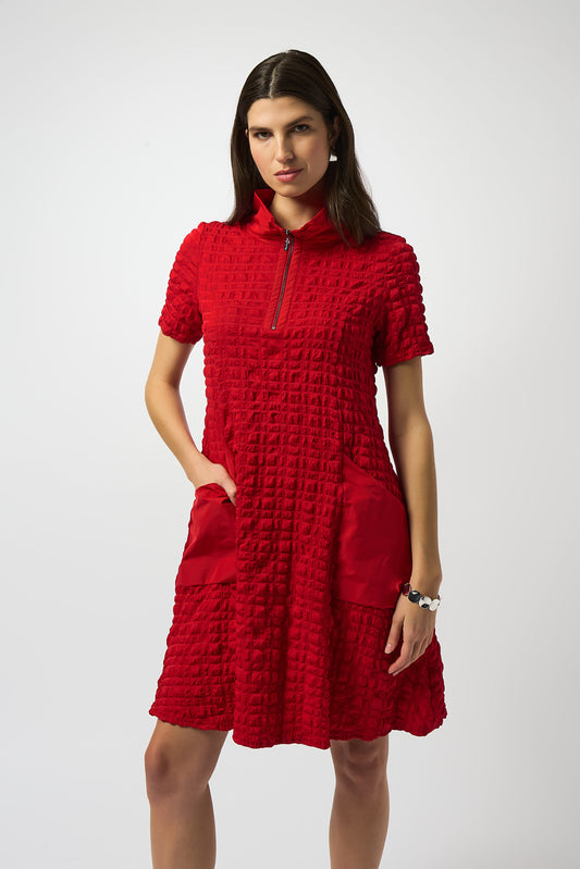 Bubble Jacquard A-Line Dress | Red