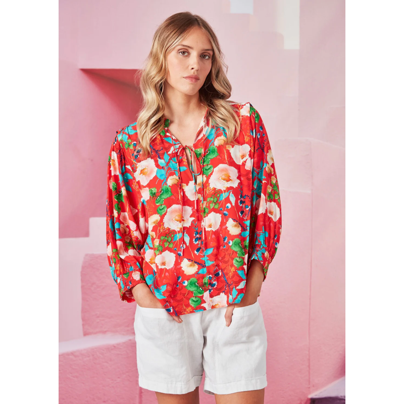 Aiko Blouse | Red Floral – Shop 12 Bendigo