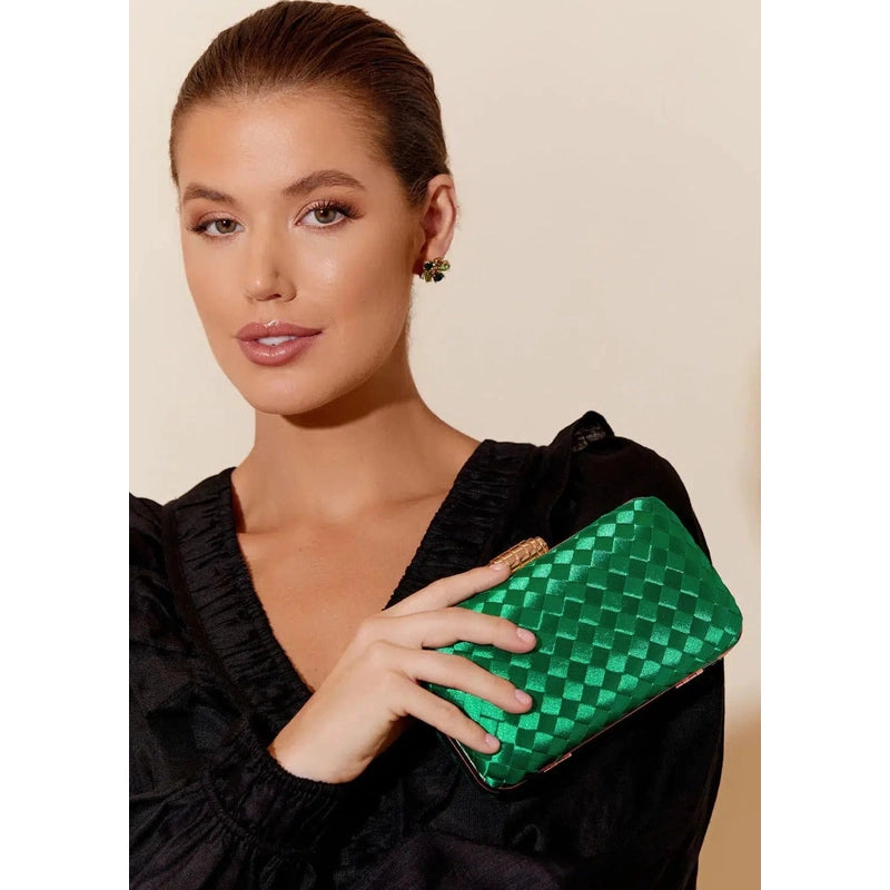 Aurelia Satin Plait Structured Case | Dark Green-Adorne-Shop 12 Bendigo