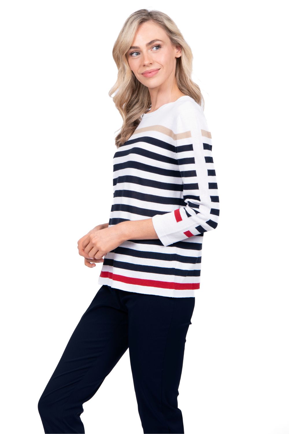 Fields 3/4 Sleeve Striped Pullover | Nautical Combo_Shop 12