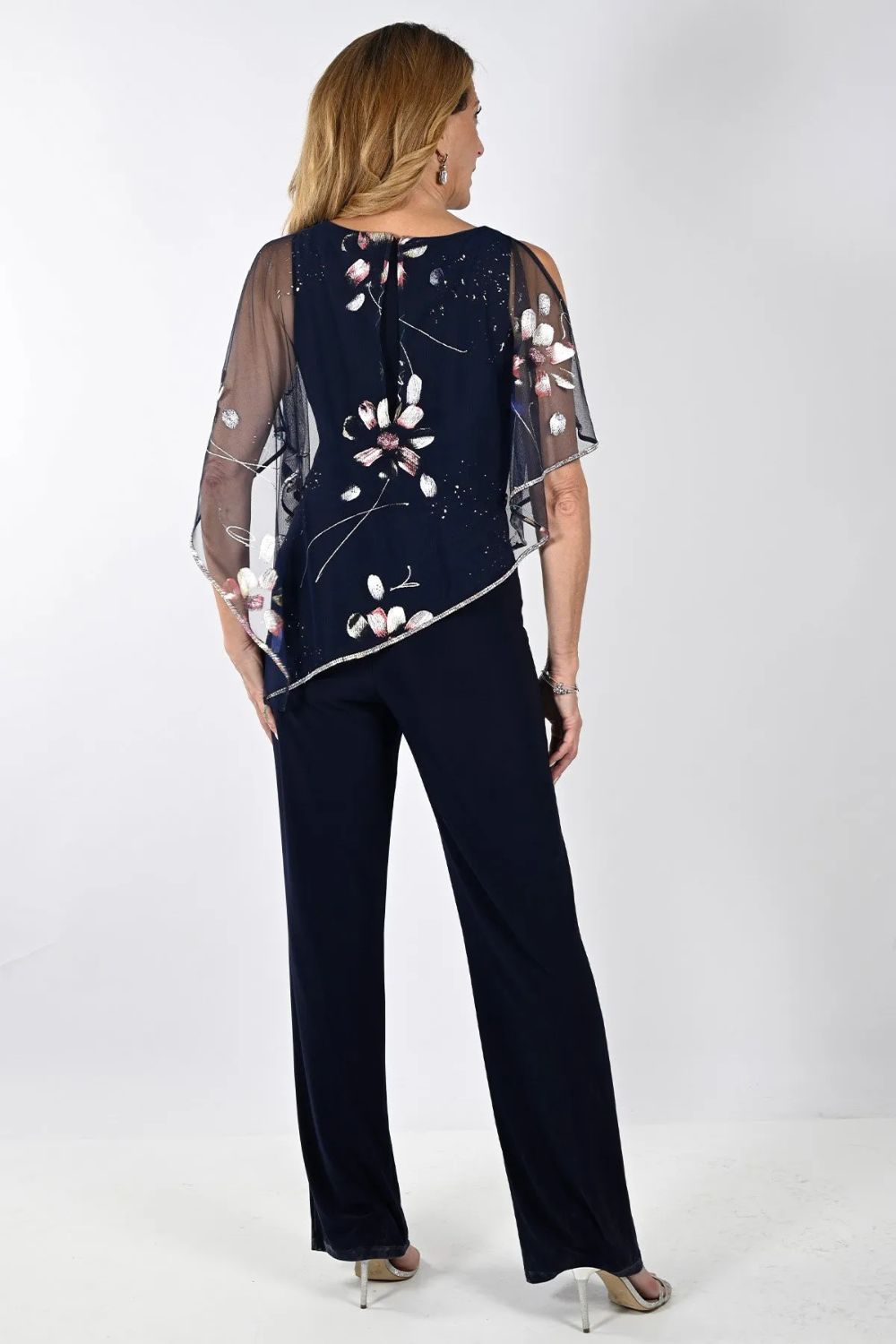 Floral Chiffon Overlay Jumpsuit | Ink Navy