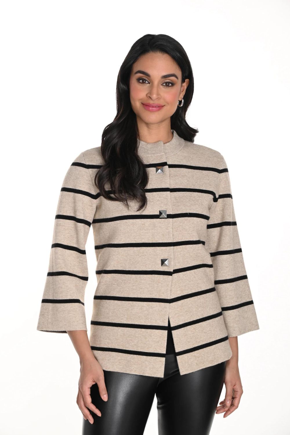 Frank Lyman Striped Knit Jacket | Beige/Black_Shop 12