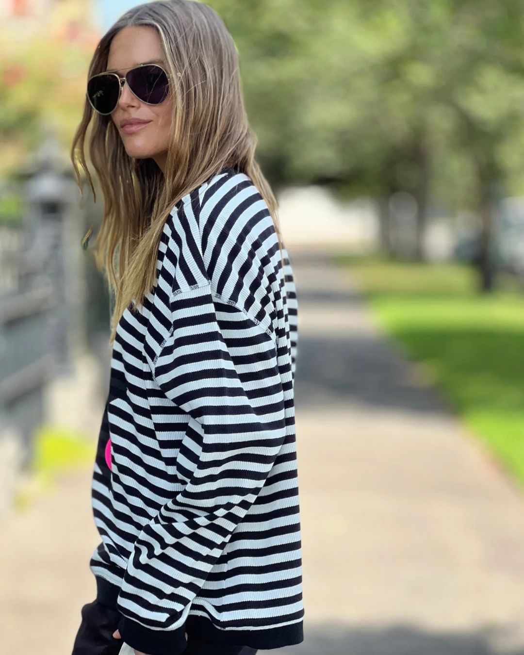 Star Stripe Waffle Top | Black/White