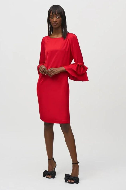 Joseph Ribkoff Satin Ruffle Sleeve Dress | Lipstick Red _Shop 12