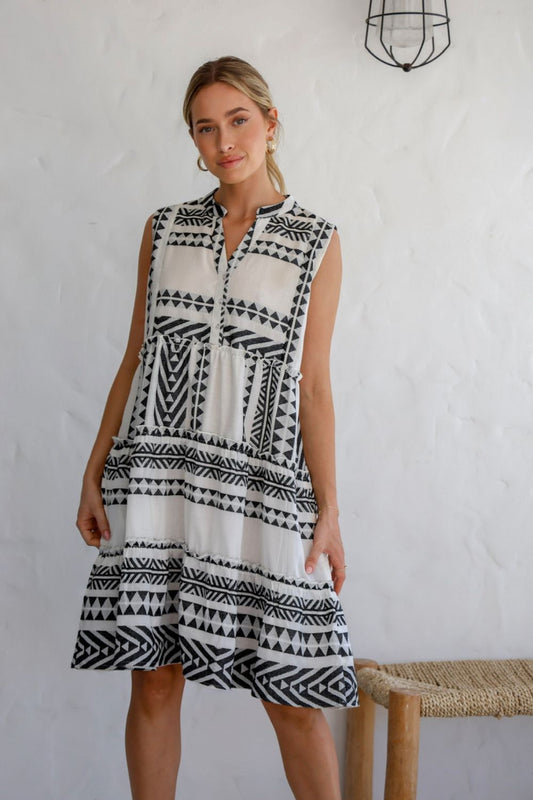 Sleeveless Mediterranean Dress | Black/White