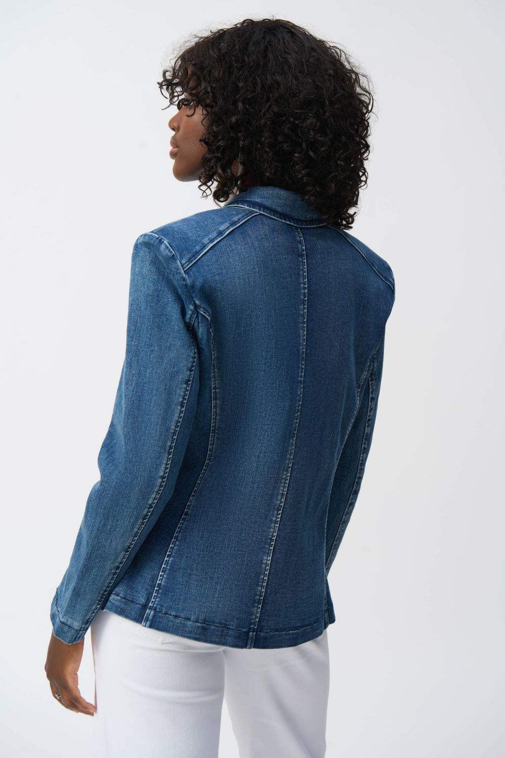 Stretch Denim Double-Breasted Blazer | Medium Blue