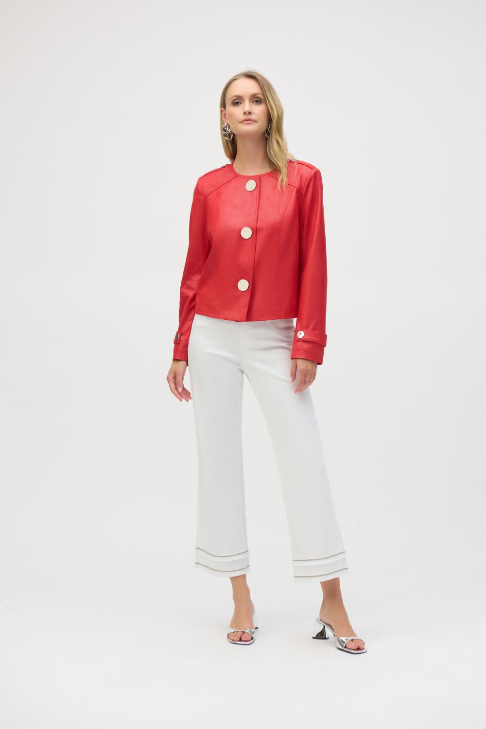 Foiled Faux Suede Boxy Jacket | Red