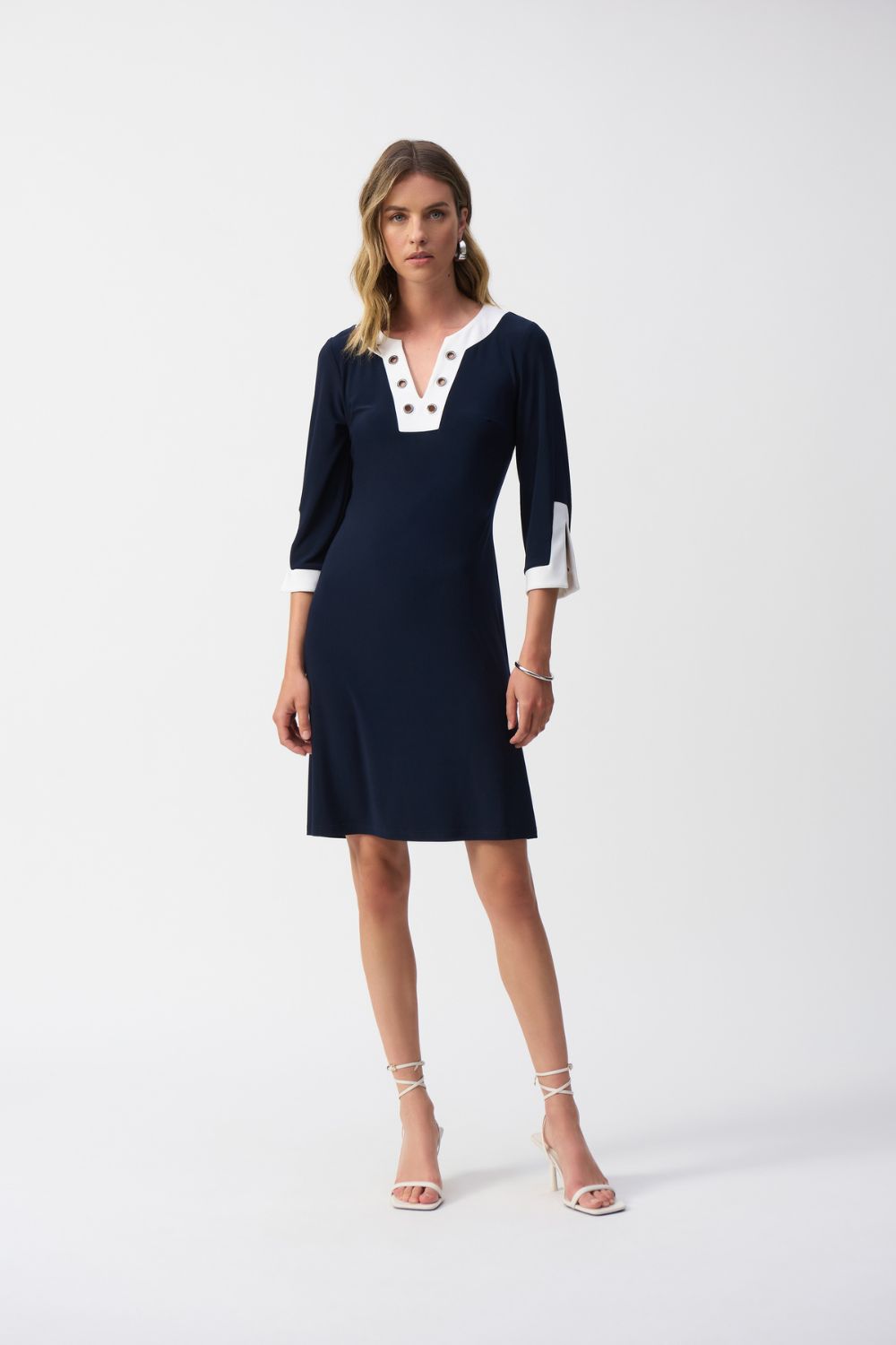 Silky Knit Colour Block Dress | Midnight Blue/Vanilla