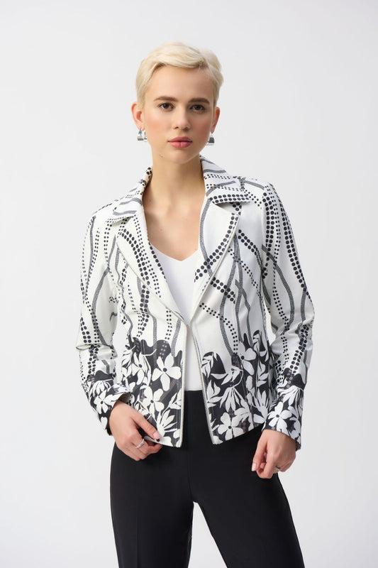 Joseph Ribkoff Faux Suede Floral Print Jacket | Vanilla/Black_Shop 12