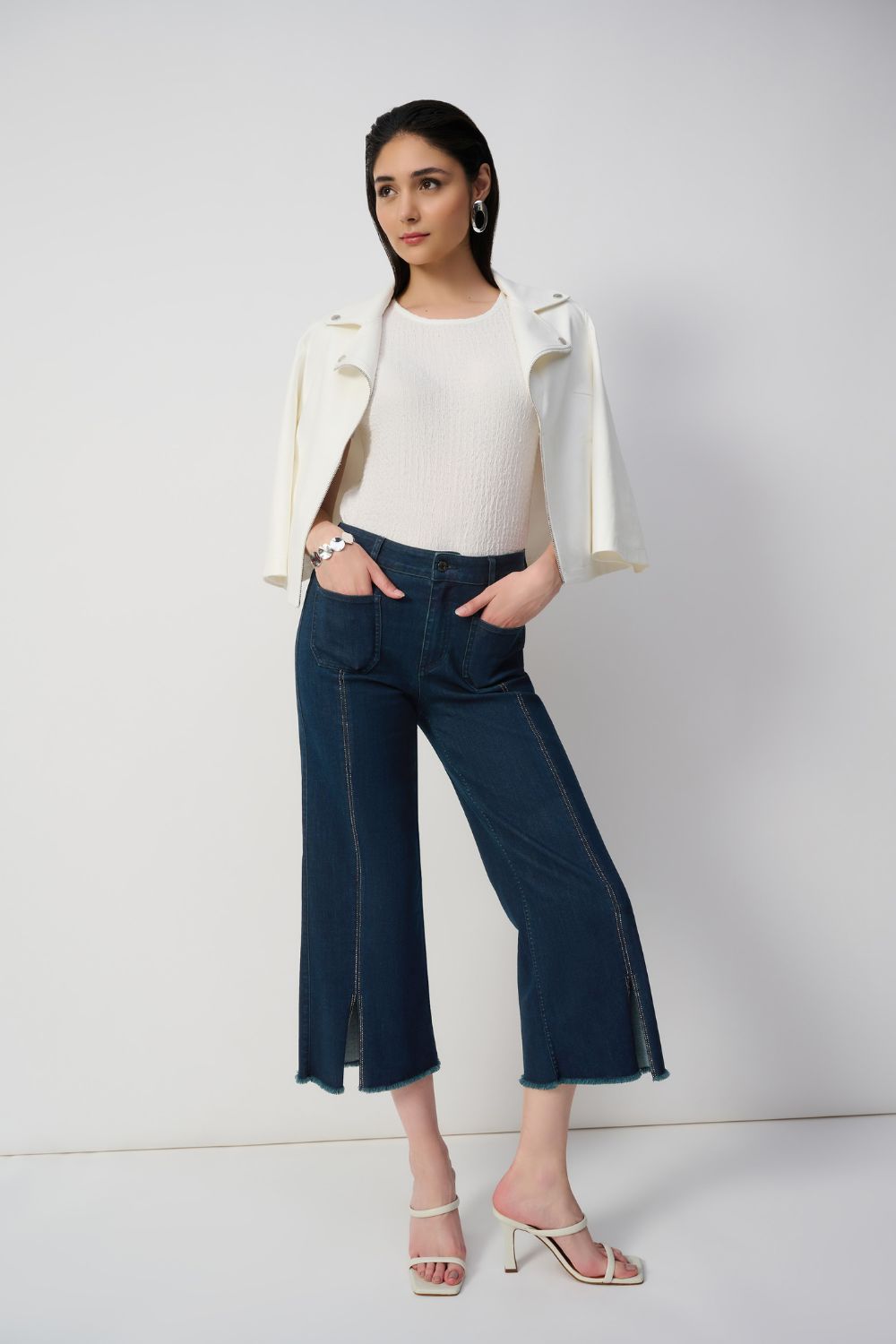 Embellished Crop Wide Leg Jean | Dark Denim