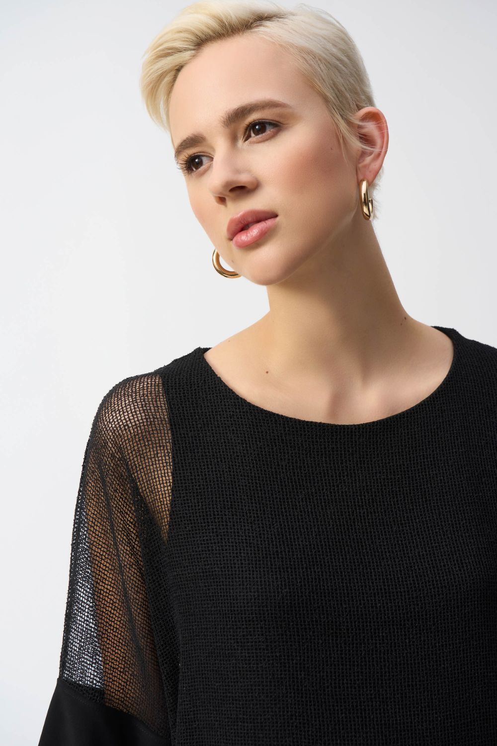 Mesh And Silky Knit Cocoon Top | Black