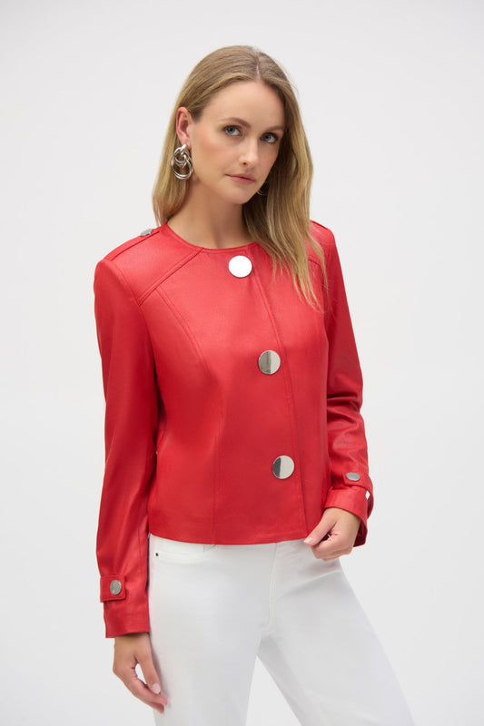 Foiled Faux Suede Boxy Jacket | Red