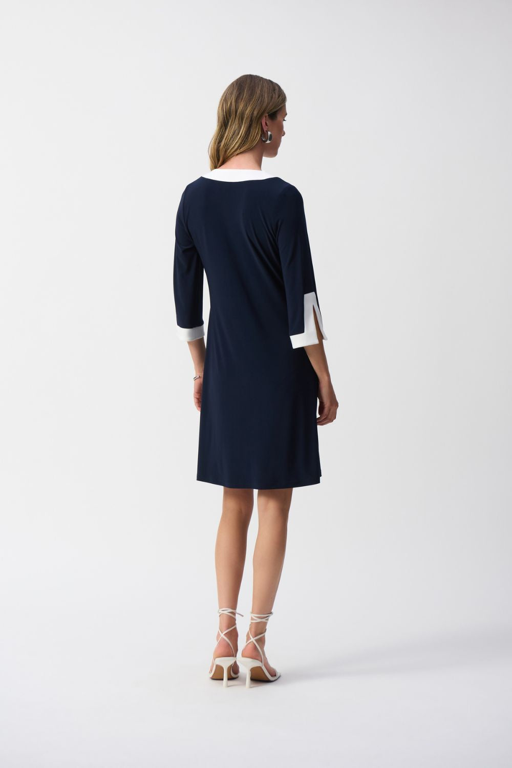 Silky Knit Colour Block Dress | Midnight Blue/Vanilla