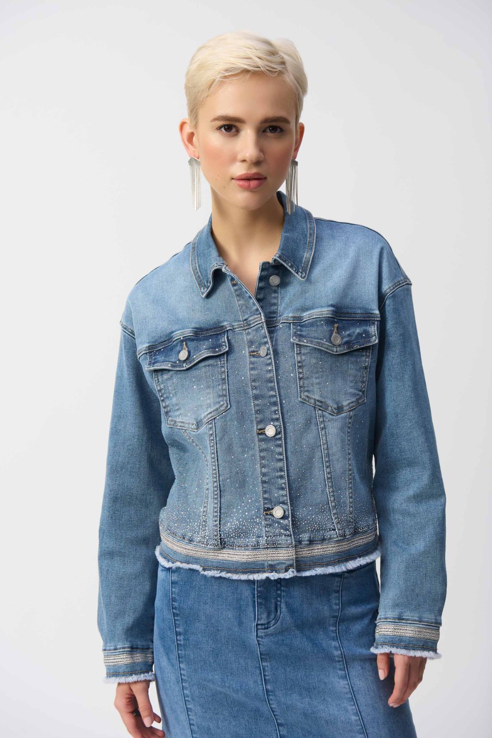 Joseph Ribkoff Stretch Denim Embroidery Jacket  | Vintage Blue_Shop 12