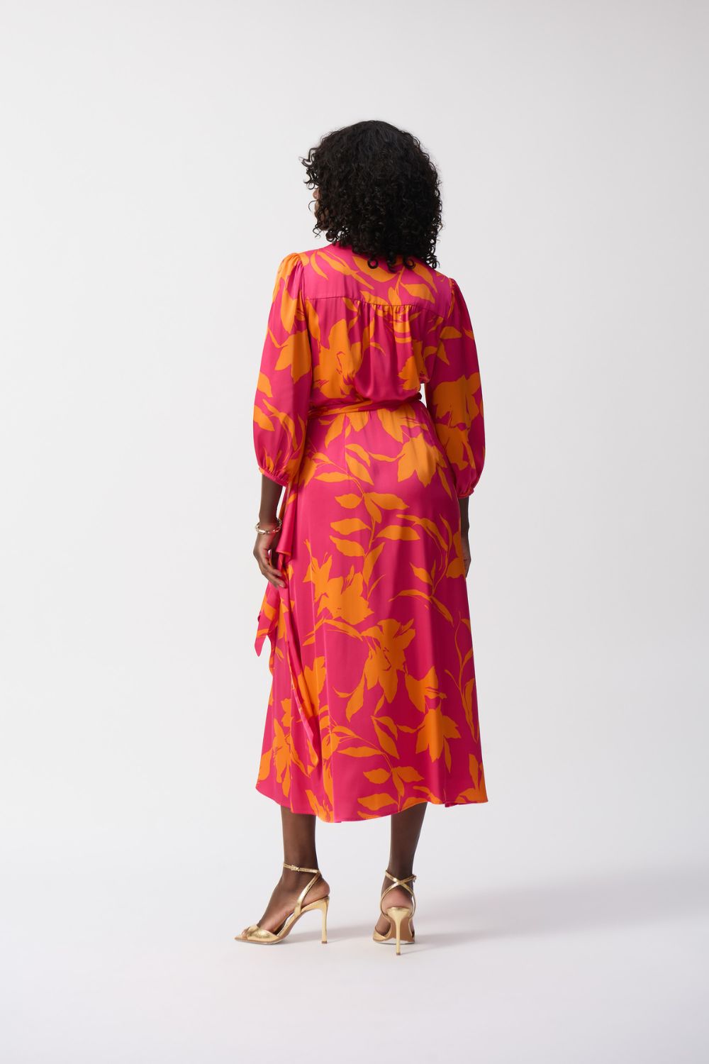 Satin Floral Print Wrap Dress | Pink/Orange