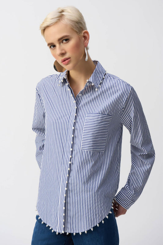 Joseph Ribkoff Striped Stretch Shirt | Midnight Blue/White_Shop 12