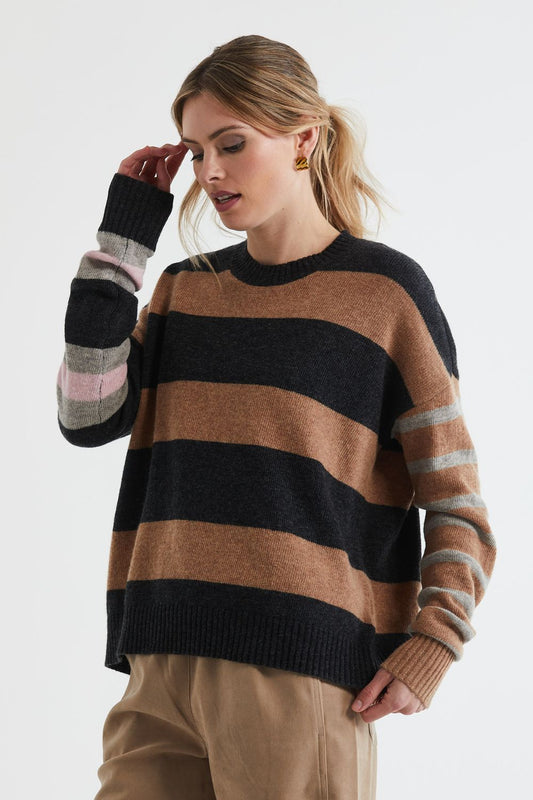 Lambswool Stripe Crew | Midnight