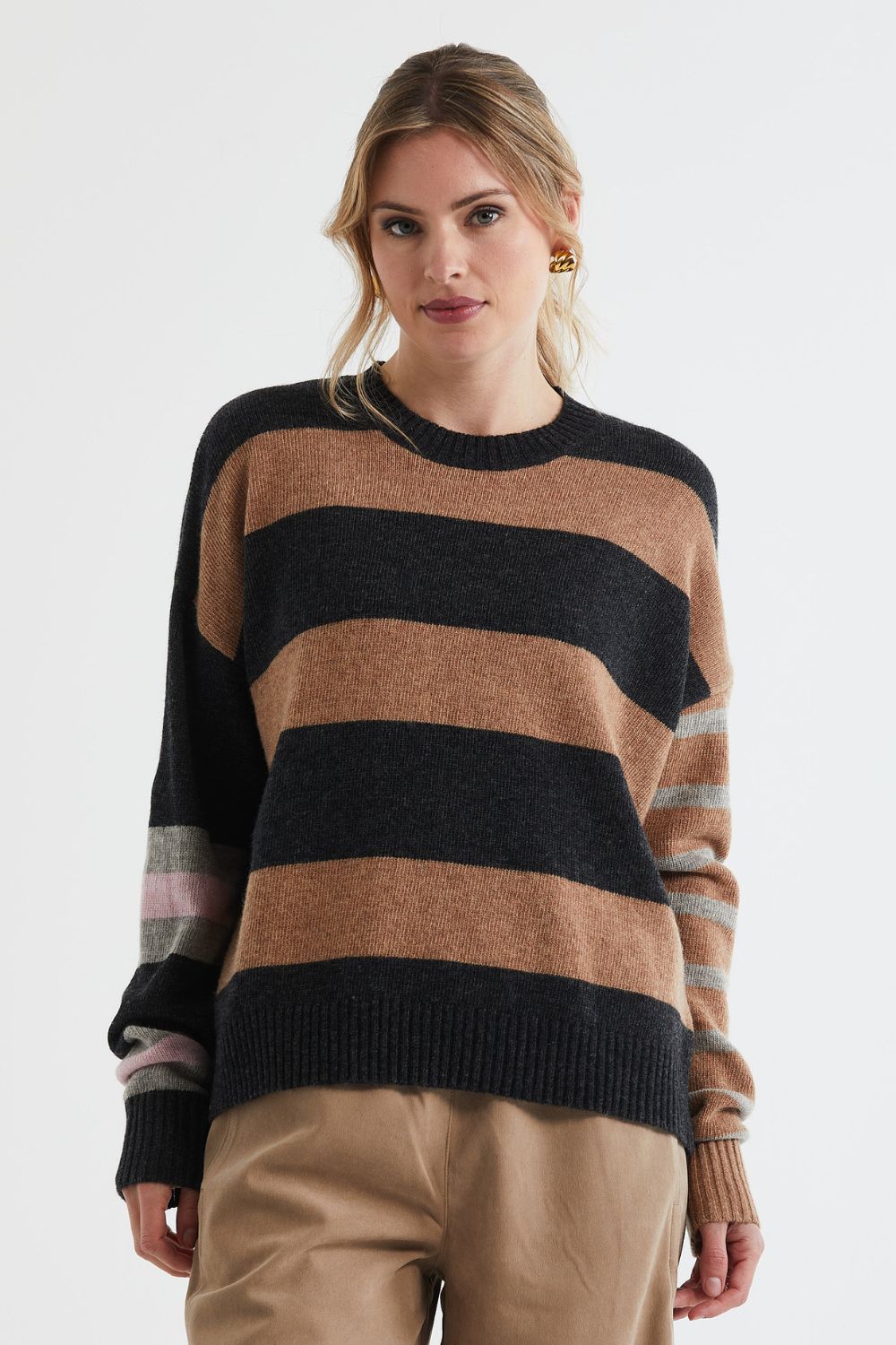 Lambswool Stripe Crew | Midnight