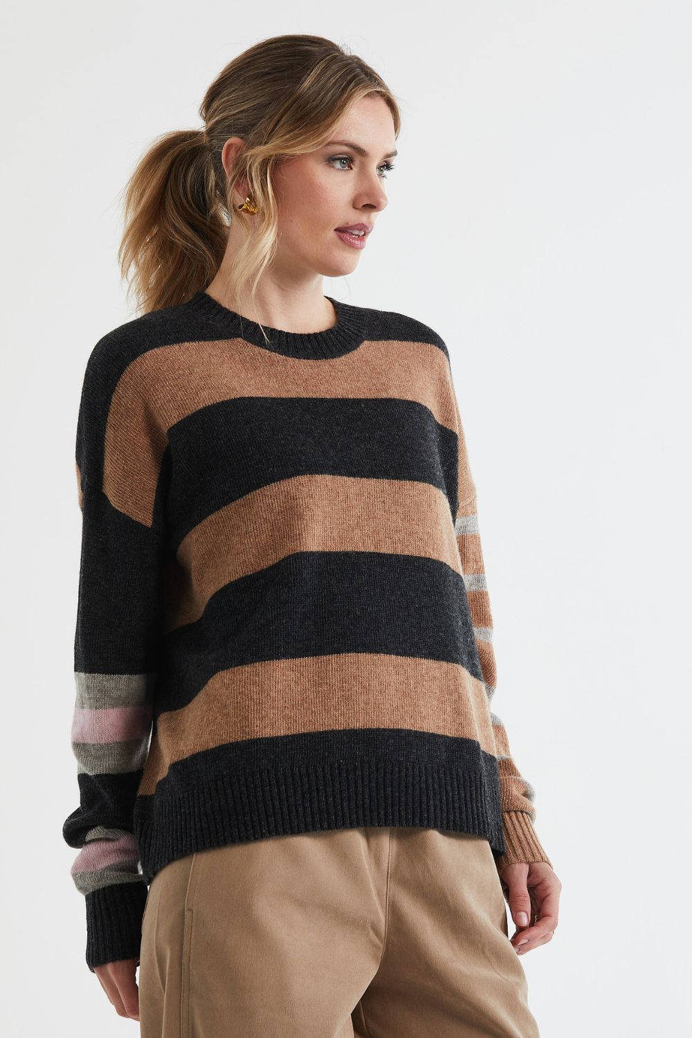 Lambswool Stripe Crew | Midnight