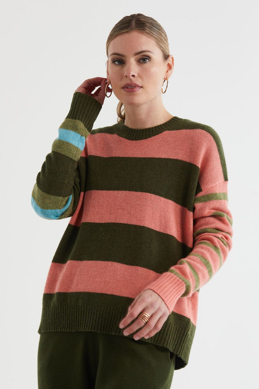 Lambswool Stripe Crew | Olive