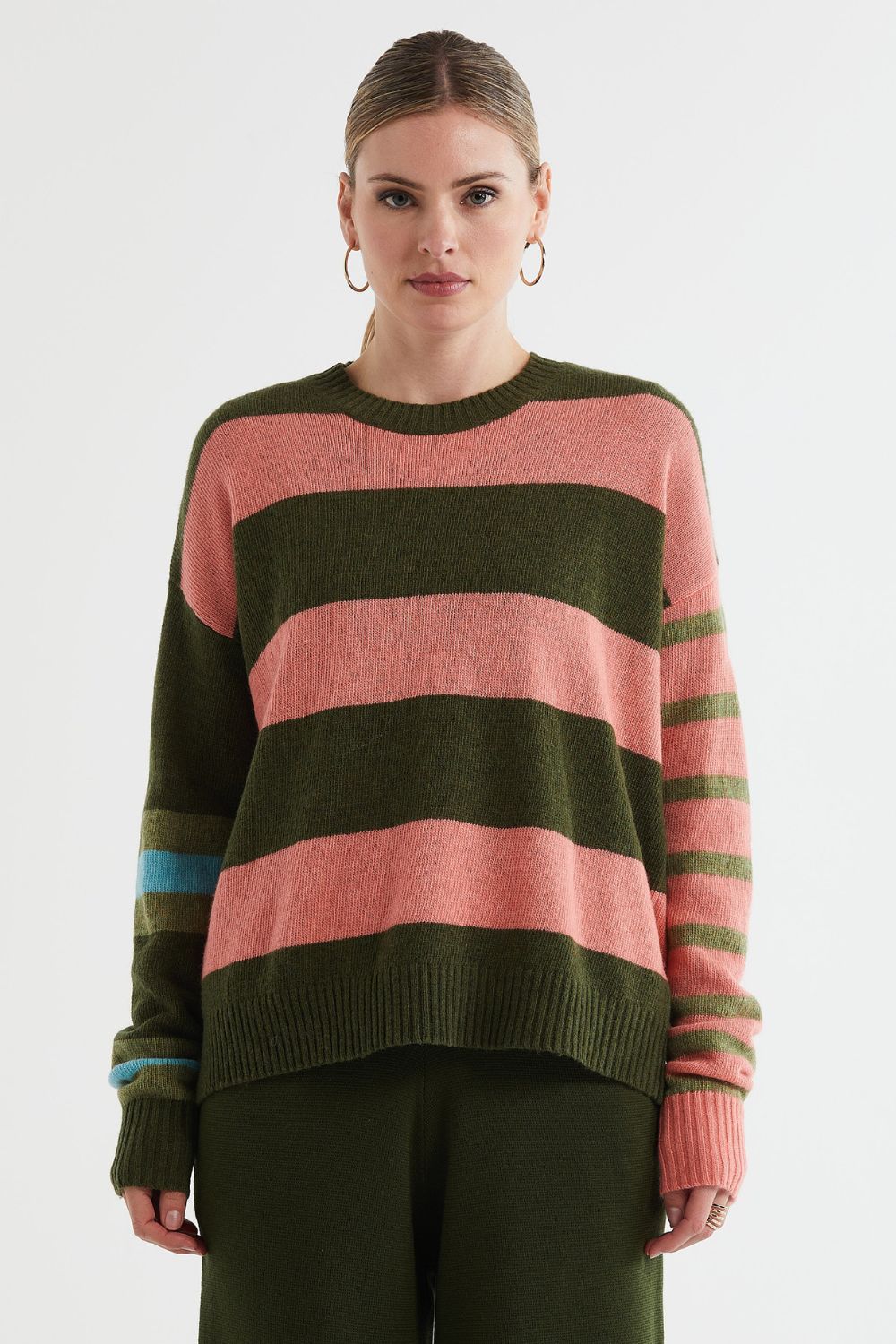 Lambswool Stripe Crew | Olive