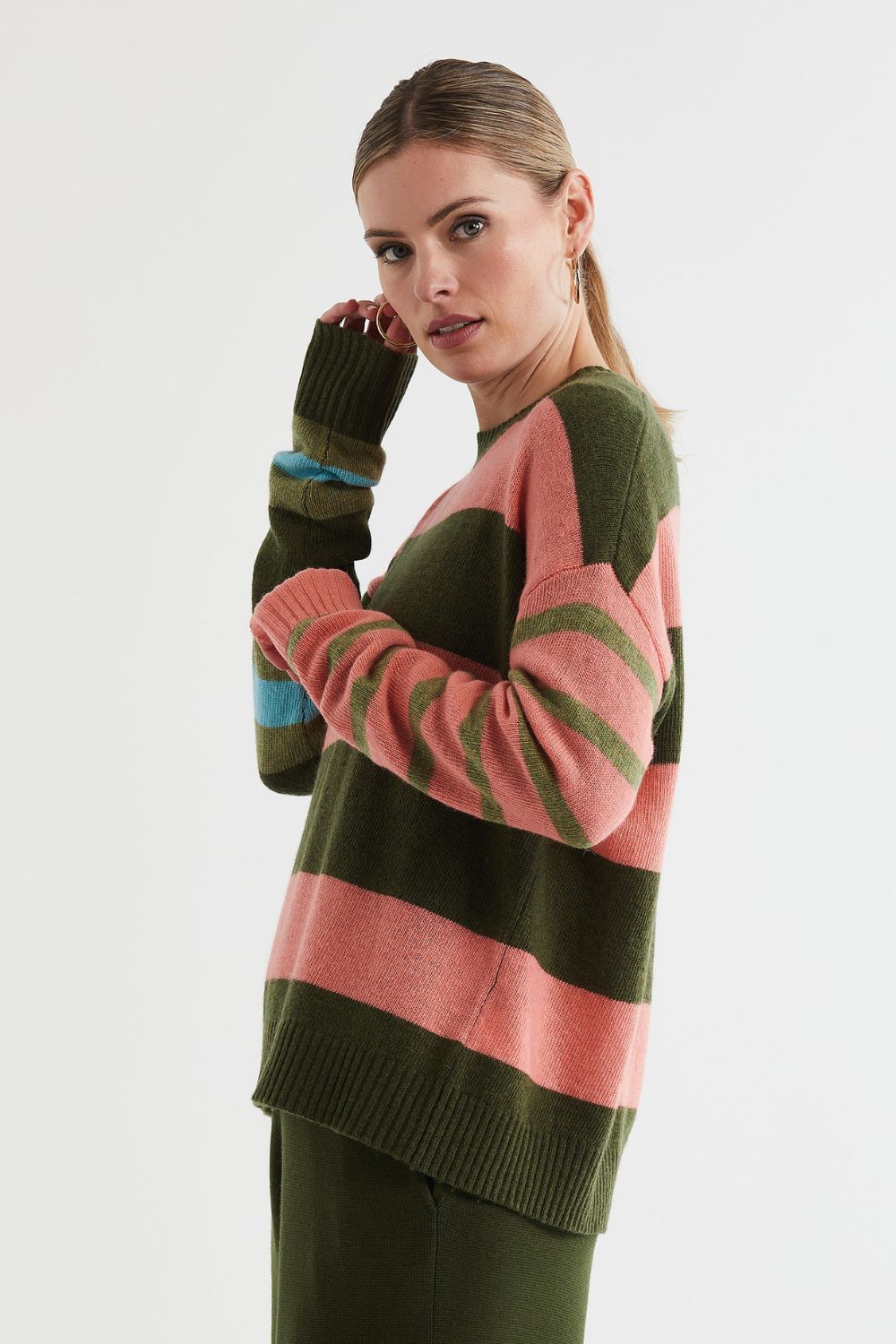 Lambswool Stripe Crew | Olive