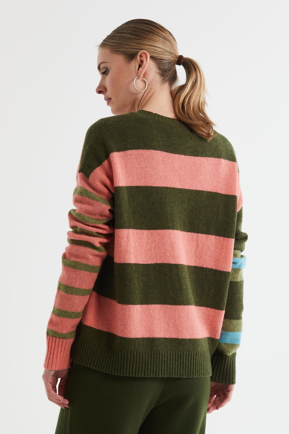 Lambswool Stripe Crew | Olive