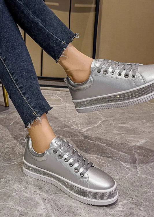 Leather Crystal Sneakers | Silver-Lav-ish-Shop 12 Bendigo