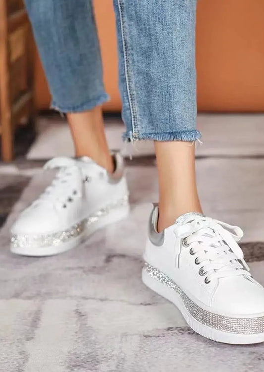 Leather Crystal Sneakers | White-Lav-ish-Shop 12 Bendigo