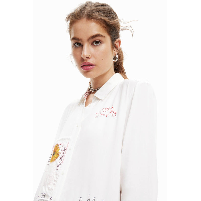 Patchwork Message L/S Shirt | White-Desigual-Shop 12 Bendigo