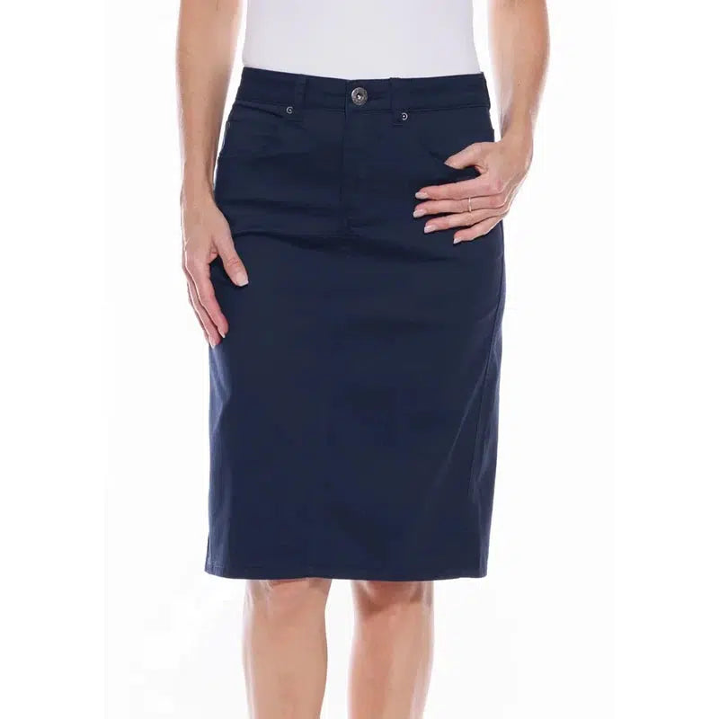 Plain Zip Front Jean Skirt | Navy-Cafe Latte-Shop 12 Bendigo