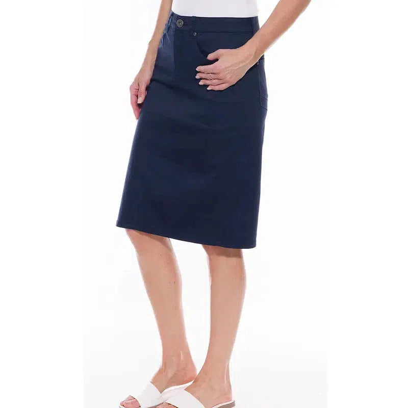 Plain Zip Front Jean Skirt | Navy-Cafe Latte-Shop 12 Bendigo