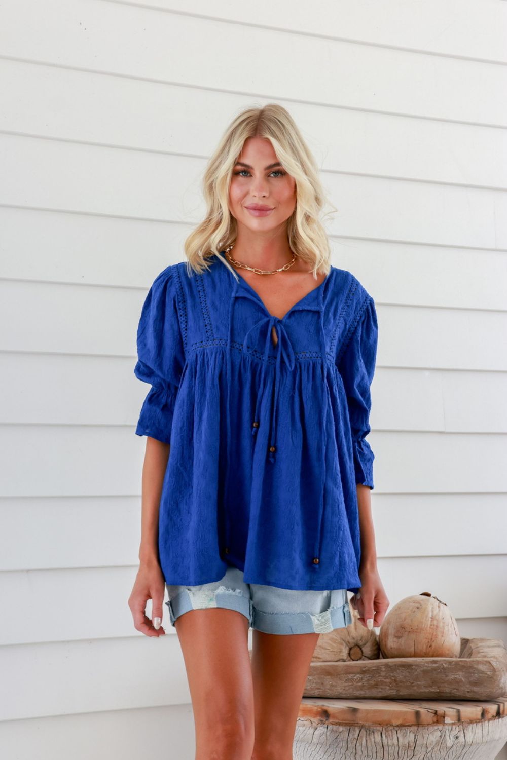 Shop 12 Bendigo Broderie Tassel Top | Cobalt