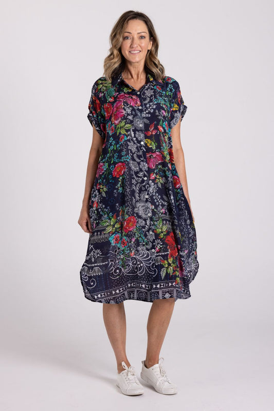 Silvermaple Collection Grace Button Dress | Navy Bloom_Shop 12