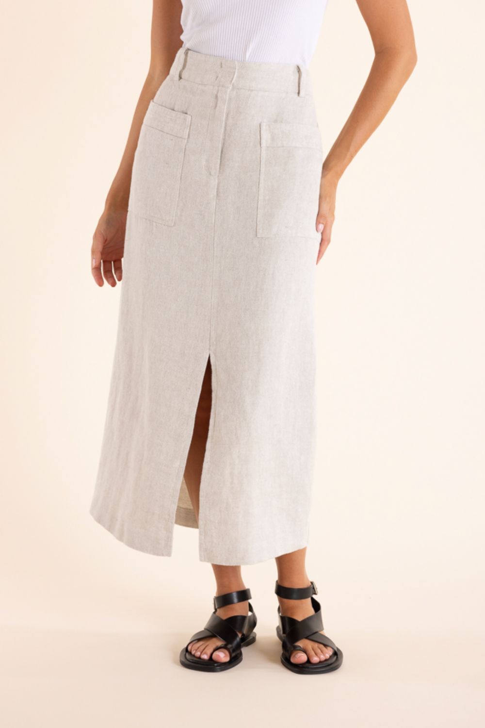 Two T's Linen Midi Skirt | Natural Flax_Shop 12