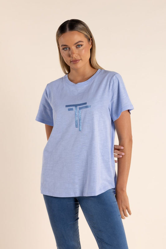 Two T's Sequin Logo Crew T-Shirt | Sky_Shop 12