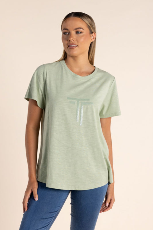 Two T's Sequin Logo Crew T-Shirt | Soft Green_Shop 12