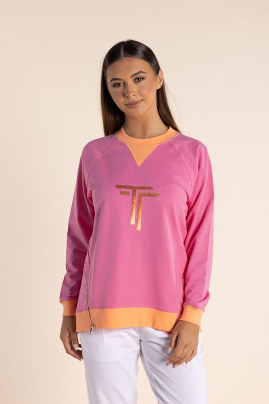 Two T's Sequin Log sweat | Fizzy Pink/Mandarin_Shop 12