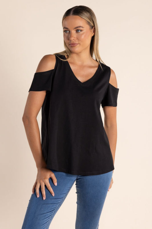 Two T's Cold Shoulder T-Shirt | Black_Shop 12