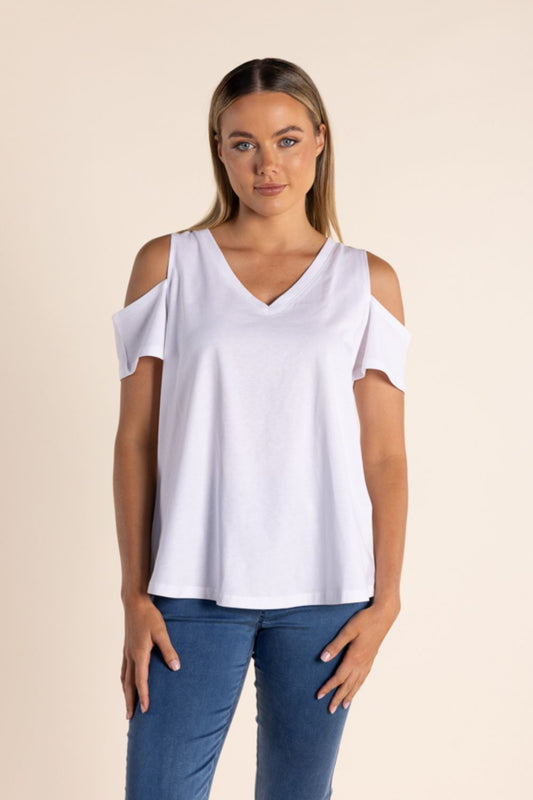 Two T's Cold Shoulder T-Shirt | White_Shop 12