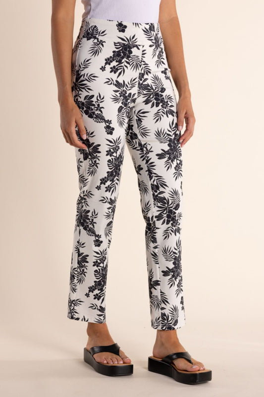 Two T's 7/8 Leaf Print Pull On Pant | Black/White_Shop 12