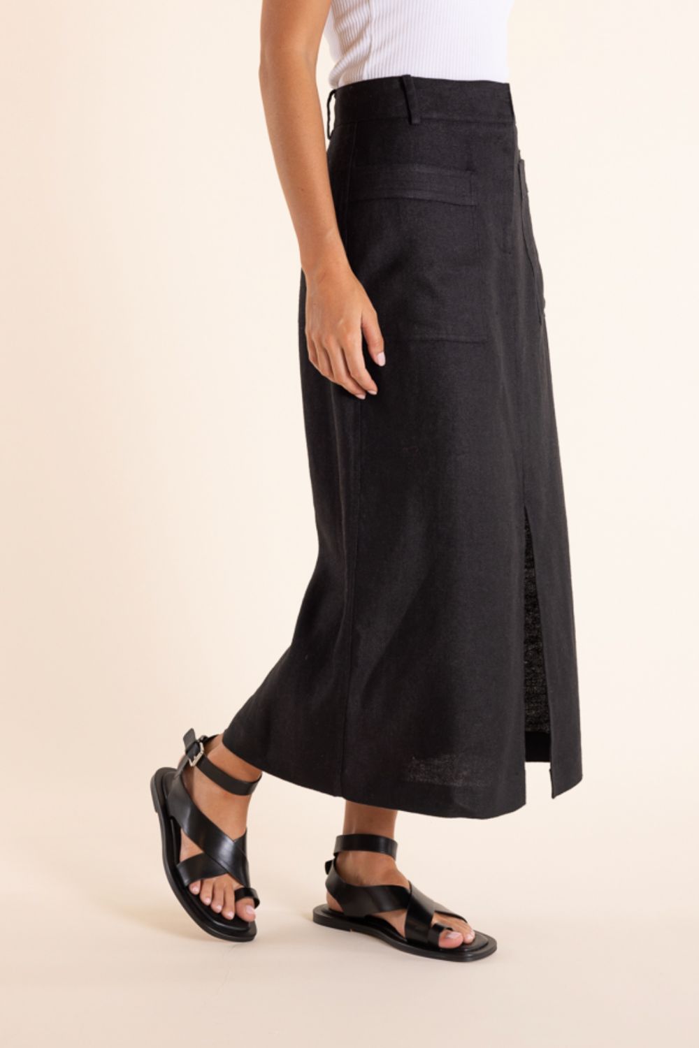 Two T's Linen Midi Skirt | Black_Shop 12