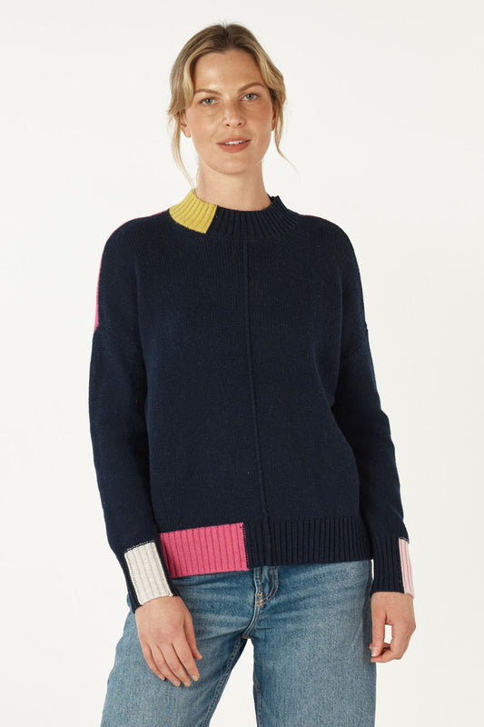 Colour Block Trim Jumper | Navy