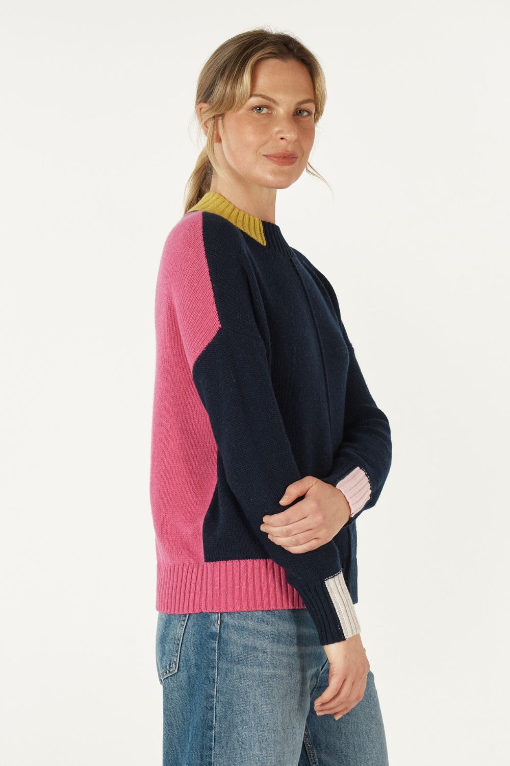 Colour Block Trim Jumper | Navy