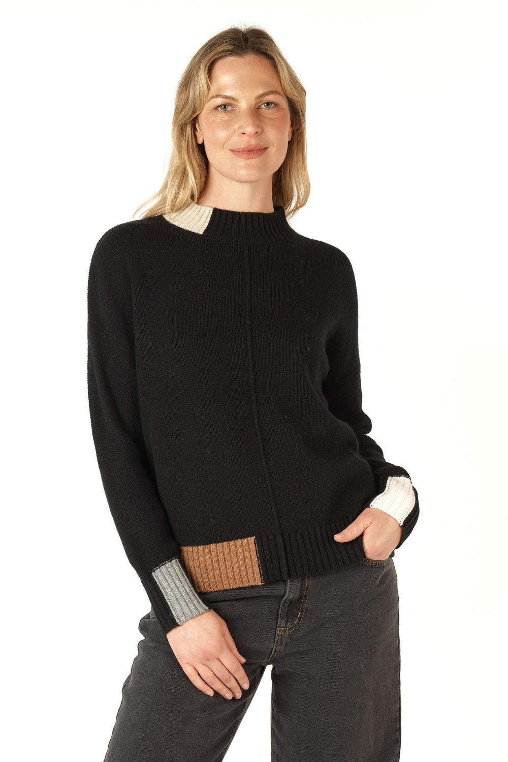 Colour Block Trim Jumper | Black