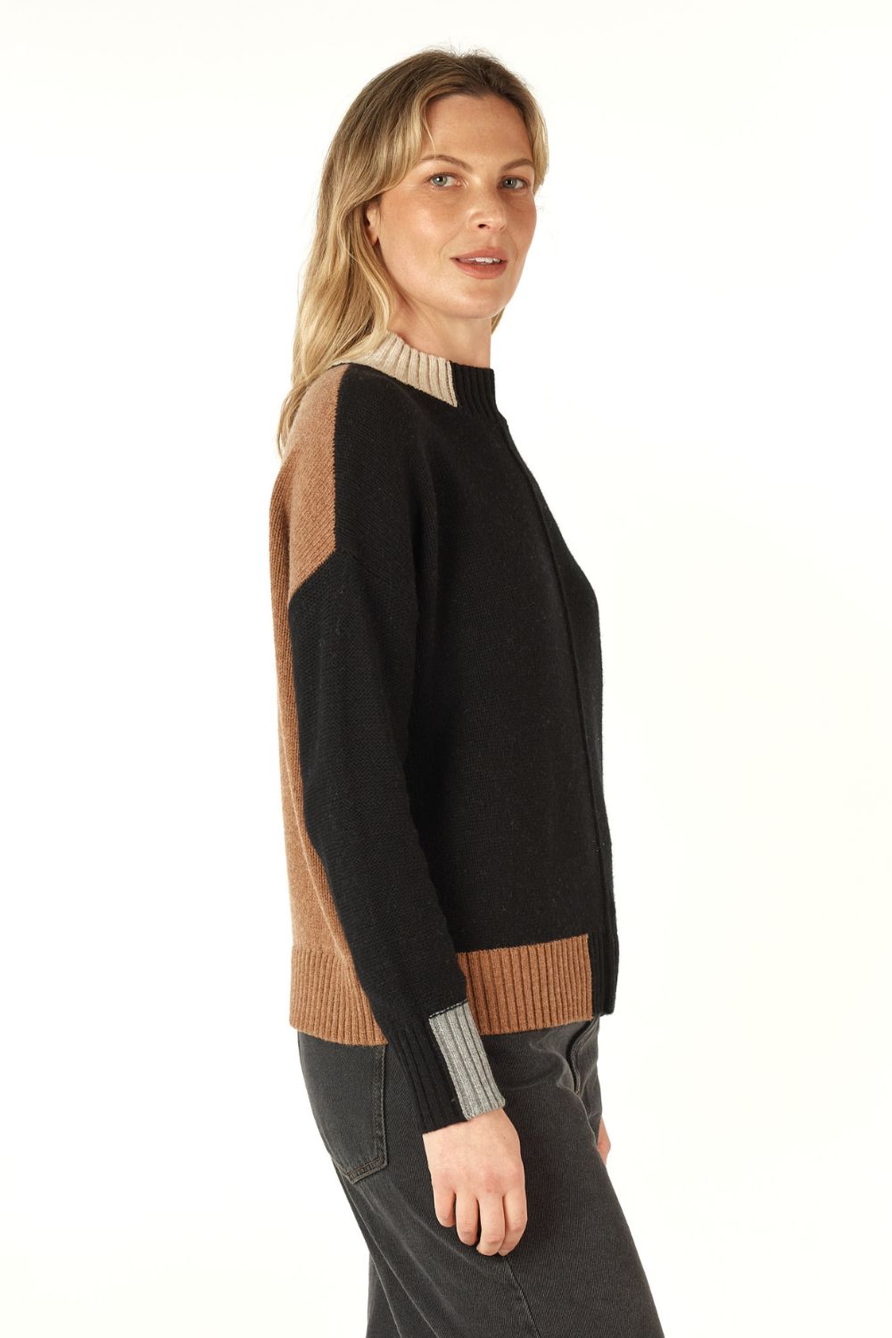 Colour Block Trim Jumper | Black